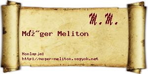 Móger Meliton névjegykártya